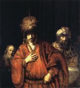 David and Uriah or Ahasuerus,Haman and Harbona REMBRANDT Harmenszoon van Rijn